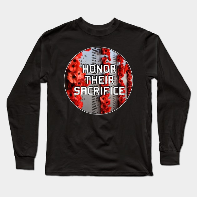 Honor Their Sacrifice Memorial with Red Poppy Flowers (MD23Mrl006c) Long Sleeve T-Shirt by Maikell Designs